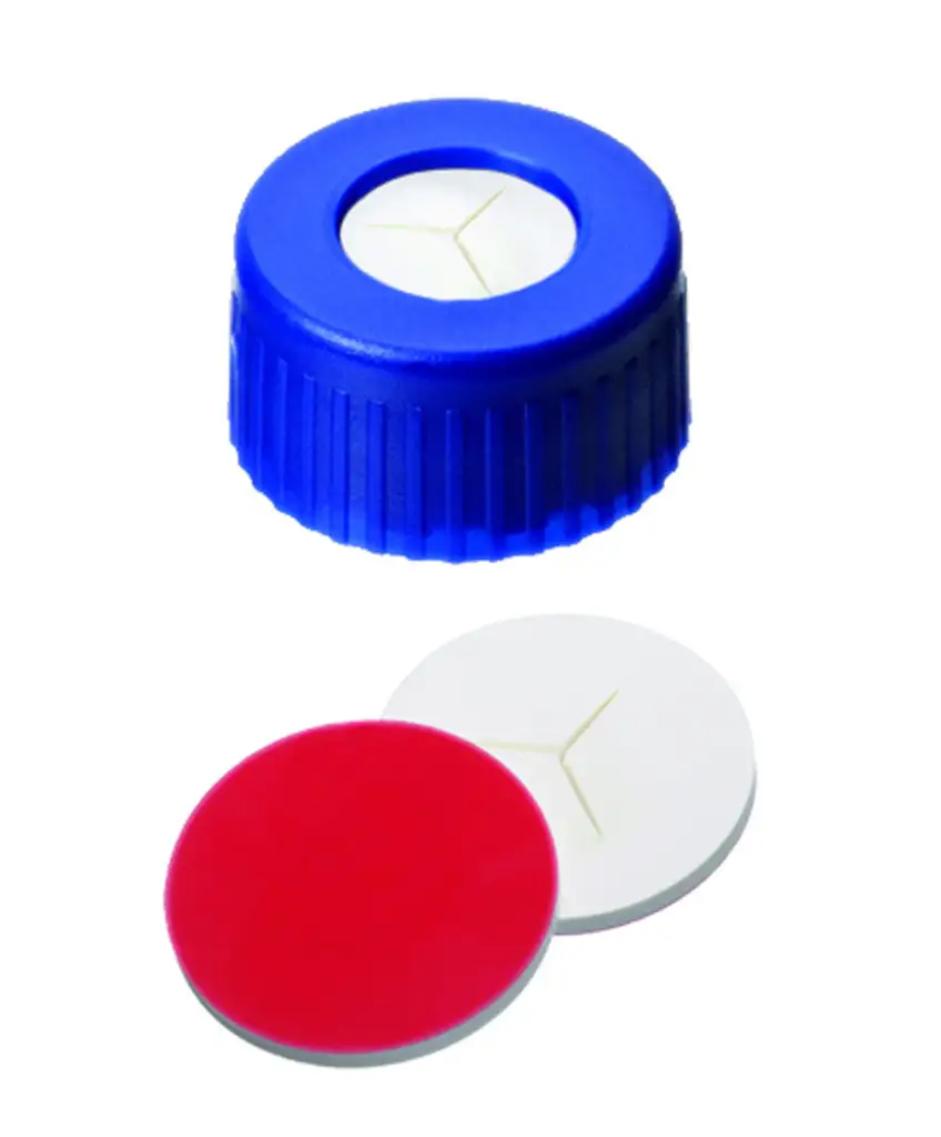 BOUCHON A VIS PP BLEU 1 TROU DN9 SILICONE/PTFE FENDU Y X100