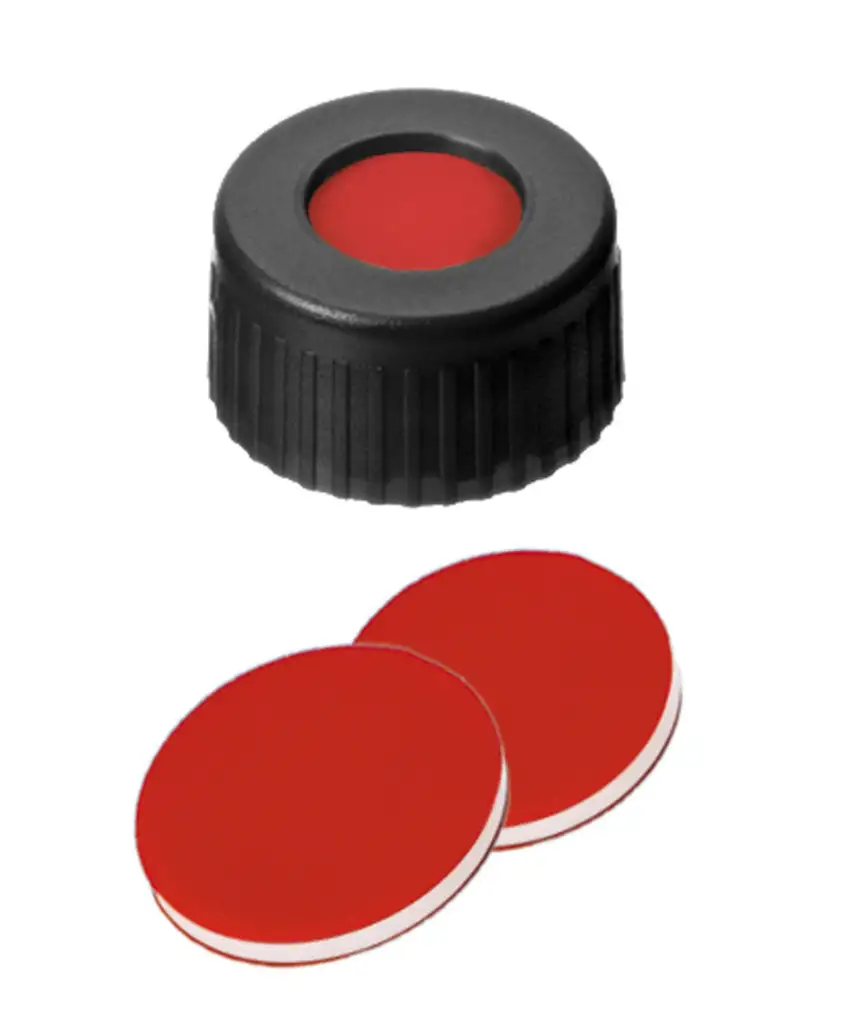 BOUCHON A VIS PP NOIR 1 TROU DN9 PTFE/SILICONE/PTFE - X100