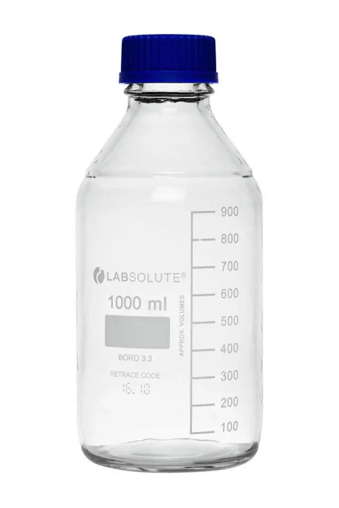 FLACON VERRE CLAIR GL45 AVEC REVETEMENT + BOUCHON 1L