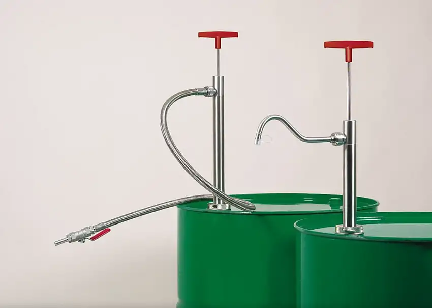 POMPE VIDE-FUT INOX AVEC FLEXIBLE ECOULEMENT & ROBINET