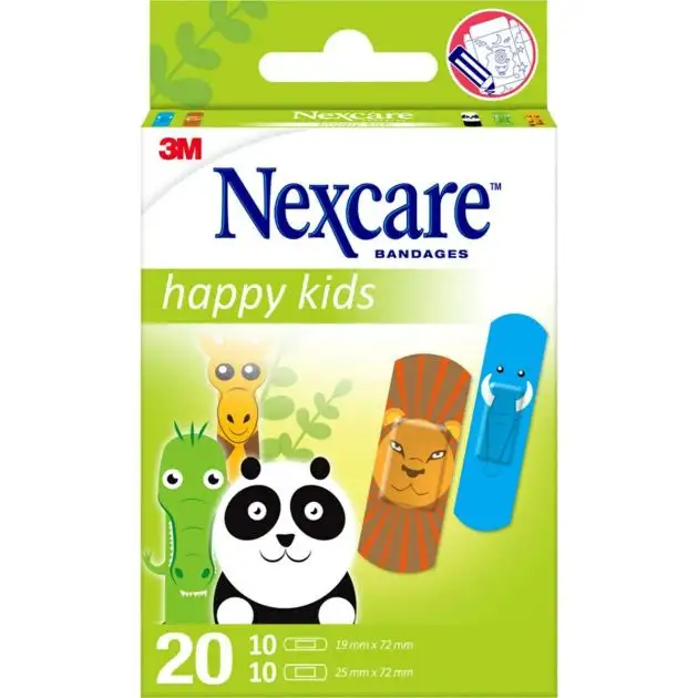Nexcare pansements pour des enfants Happy Kids Animals, 2 tailles assorties, 20 pcs.