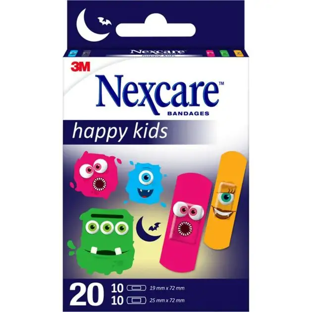 Nexcare pansements pour des enfants Happy Kids Monsters, 2 tailles assorties, 20 pcs.