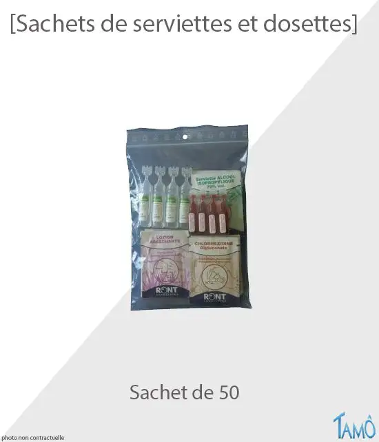SACHETS DE 50 SERVIETTES ET DOSETTES ASSORTIES