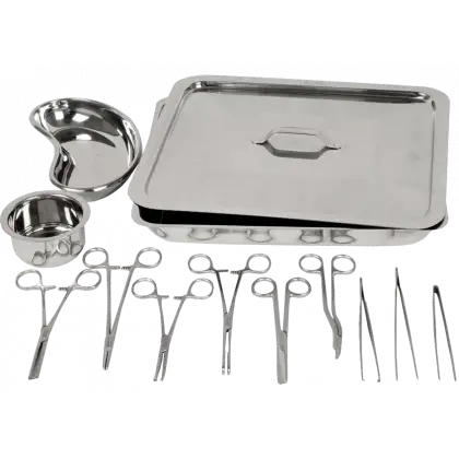 Set de 12 instruments pour suture avec boite inox et récipients