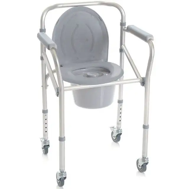 Chaise WC 4 en 1 Siège Rehausseur Réglable en Hauteur - Pliable avec 4 roues pivotantes