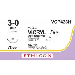 Fil de Suture Résorbable VICRYL™ Plus Antibactérien - 3/0 / 3/8 cercle 16 mm 70 cm - Violet