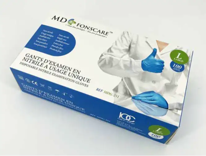 100 Gants Nitrile Bleus non poudrés non stériles 7/8