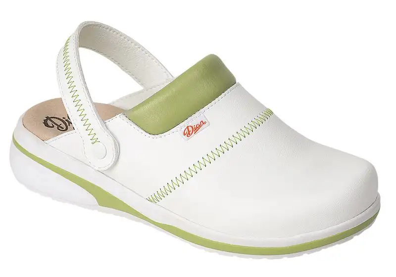 Sabot médical femme blanc et vert avec semelle anatomique
