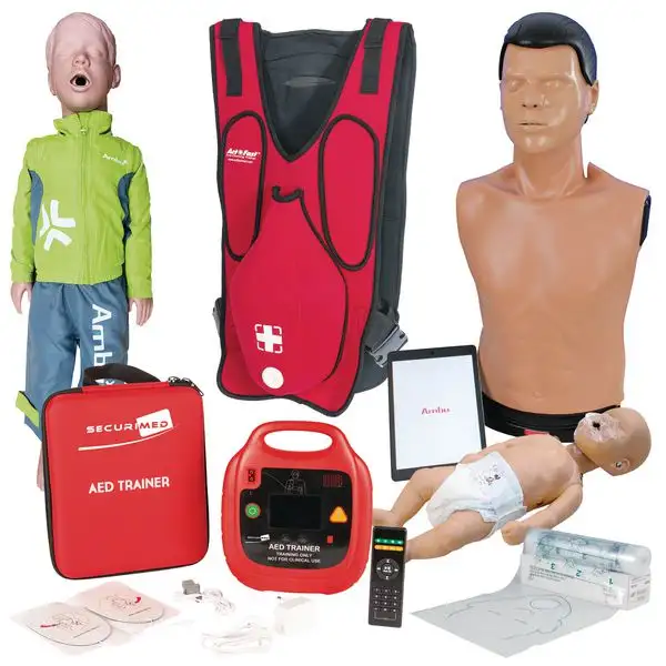 Pack mannequins Ambu avec défibrillateur de formation AED Securimed et veste de formation Heimlich adulte