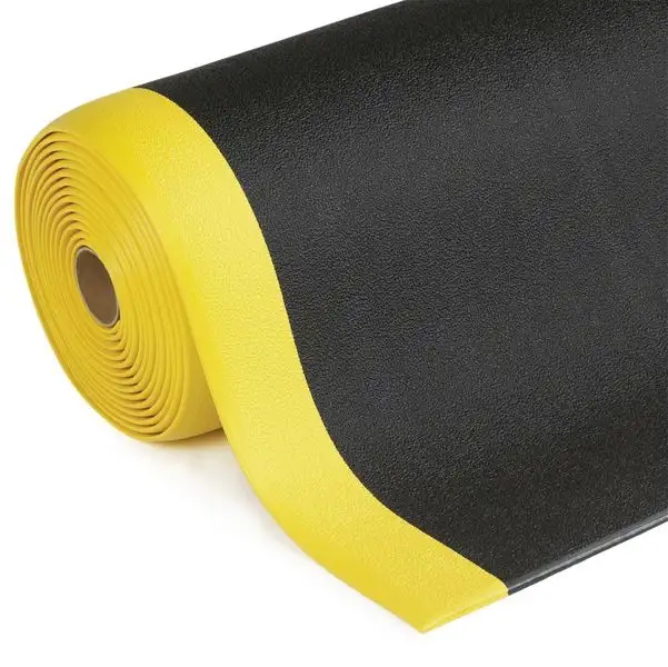 Tapis anti-fatigue en rouleau - noir bord jaune