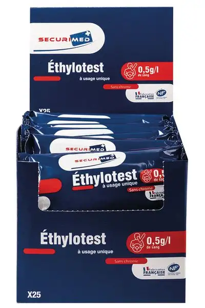 Lot de 25 éthylotests chimiques NF en boîte présentoir