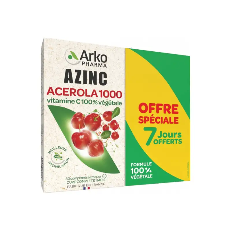 Arkopharma Azinc Acérola 1000 lot de 2 x 30 comprimés à croquer