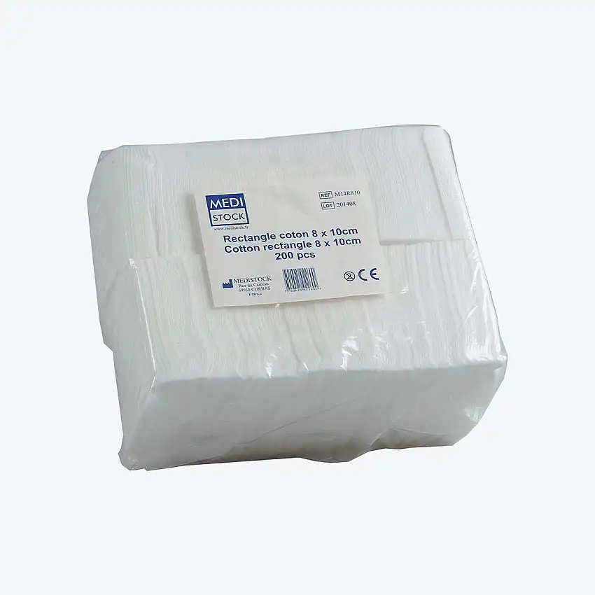 Coton hydrophile - Rectangle - 8 x 10 cm - Sachet de 200 - Medistock