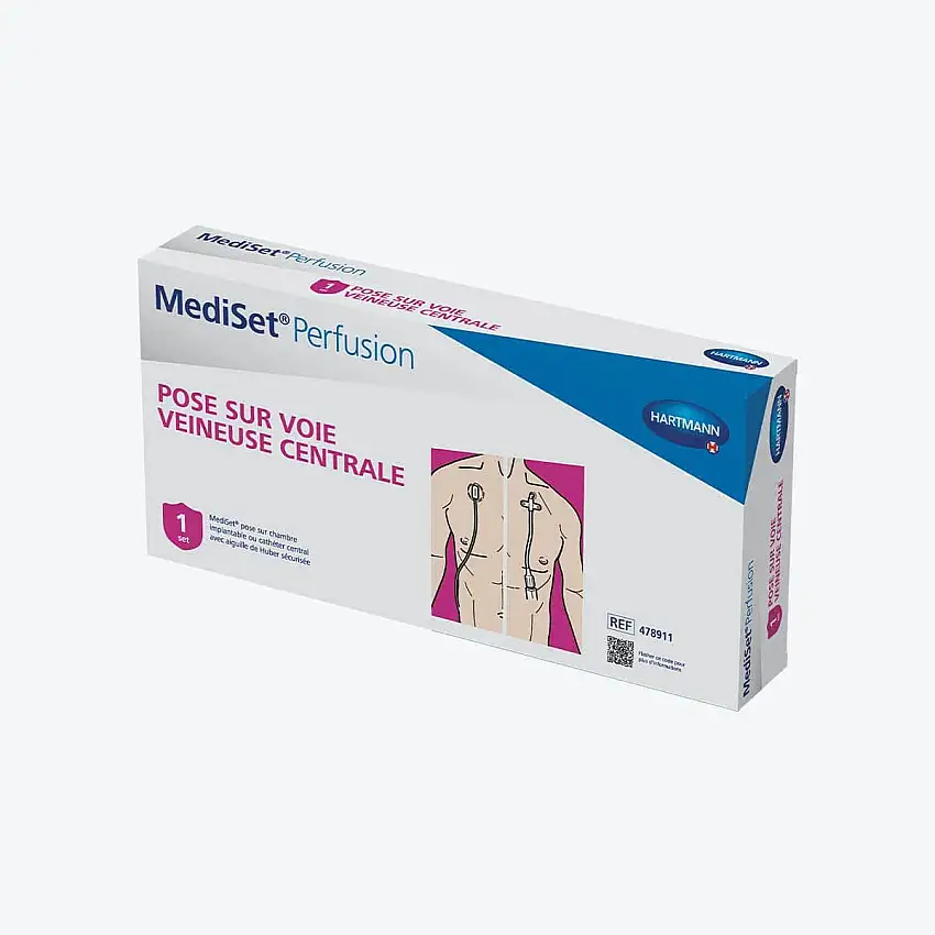 Mediset - Set de soins - Pose sur chambre implantable ou cathéter central avec aiguille de Huber sécurisée 20G - Hartmann