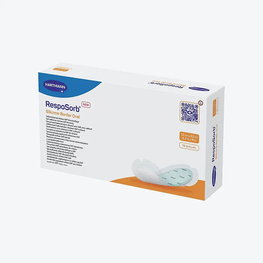 Pansement hydrocellulaire - RespoSorb Silicone Border - Oval 12 x 23 cm - Par 10 - Hartmann